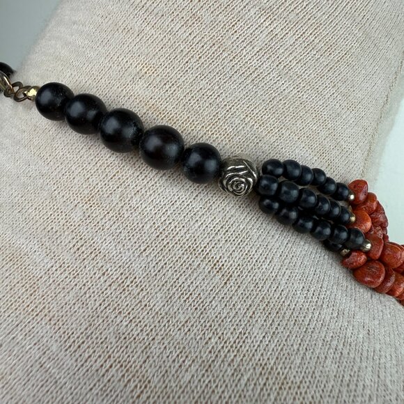 Vintage MOP Inlay Panther Cat Beaded Necklace Pendant 23.5" - Picture 6 of 7